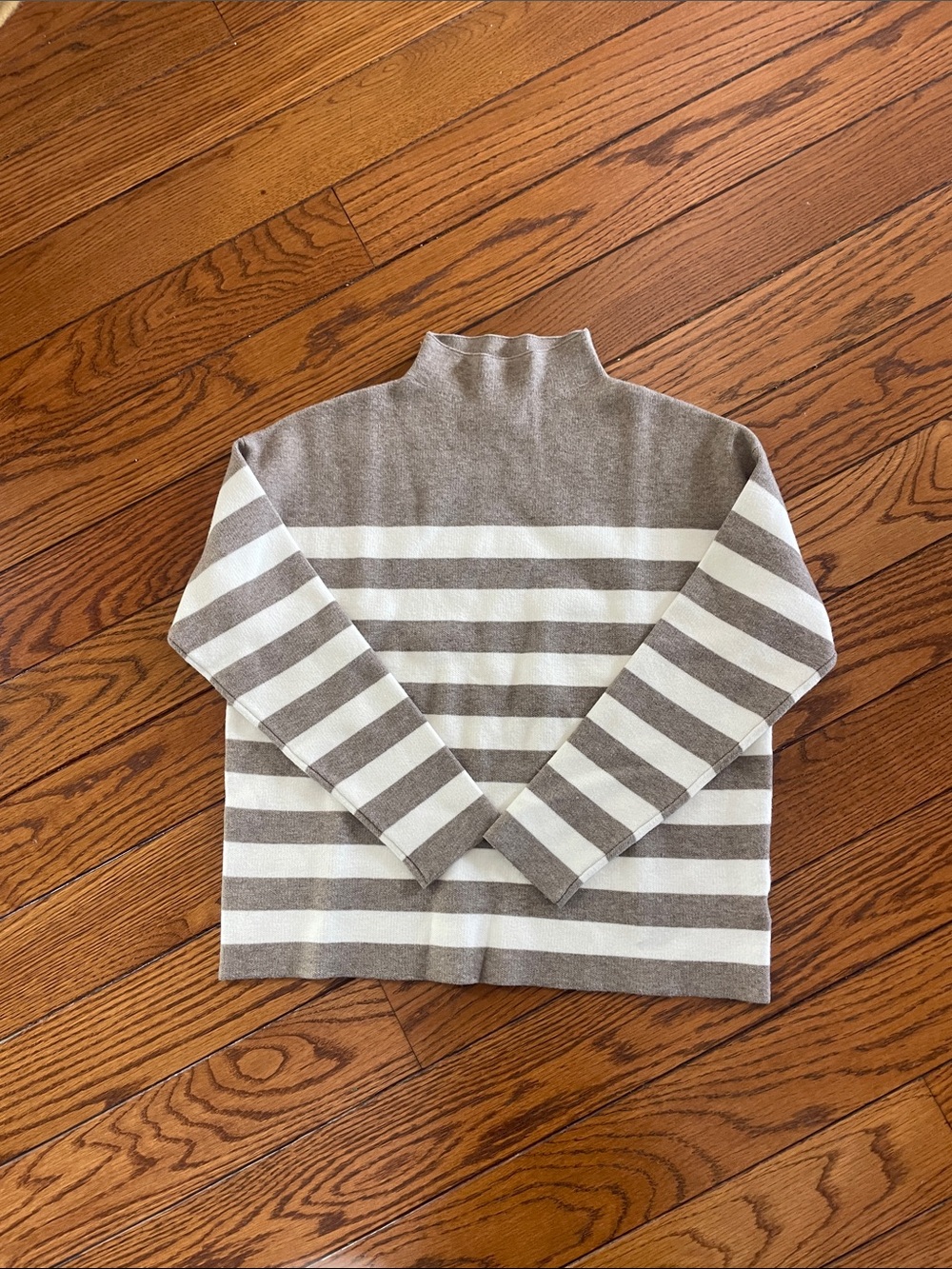 Mens Brown and White Striped Mock Neck Sweater